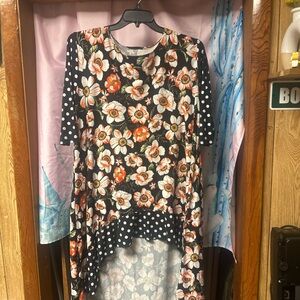 Hi-Low Floral and Polka Dot Women's Top